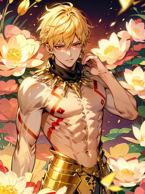 (absurdres, highres, ultra detailed, hdr), masterpiece, best quality, gilgamesh, 1man, solo, handsome, short hair, blonde hair, ...