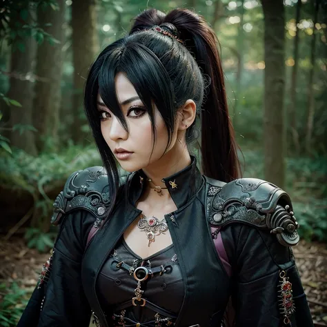 1 japanese rocker, female, asian eyes, dragon, hairstyle in visual kei style, hair visual kei, outfit rocker,  ultra-detailed fa...