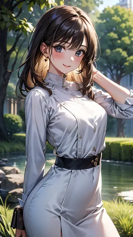 A breathtaking masterpiece、Captured in breathtaking 8K resolution、The portraits are exquisitely detailed and realistic.。The scene is bathed in HDR light.、Depicts a beautiful woman at mid-range、In casual attire、Standing in a lush meadow。In a perfect contrap...