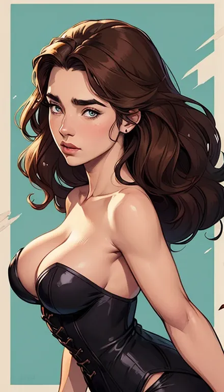 GTA character style illustration and Completely naked breasts showing a little fear Breast size Cartoon name: Isabella Cruz white background medium breasts freckled face Hermione Granger actress strong contours Physical description - long straight hair, ti...