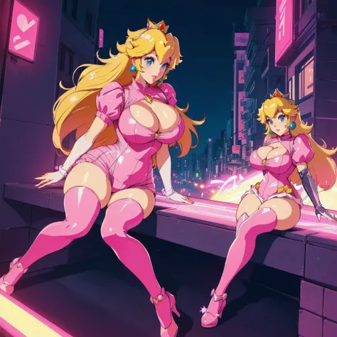 a cartoon picture of a woman with a big breast sitting on a ledge, a human-like juicy peach, portrait of princess peach, princess peach), princess peach, thicc, danbooru and artstation, commission for high res, video game fanart, giantess art, the princess...