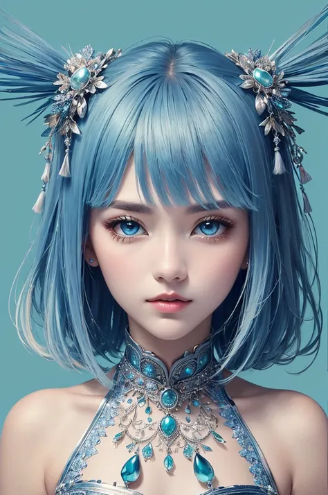 (masterpiece、highest quality、highest quality、official art、aesthetics:1.2)、(1 girl:1.3)、(fractal art:1.3)、beautiful aqua blue eye...