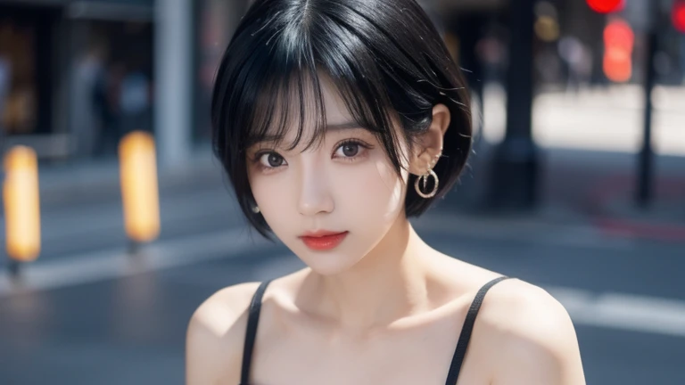 Japanese、Black Hair、short hair、Mid-chest、iris、cute、sexy、Street fashion、Earrings、Light background