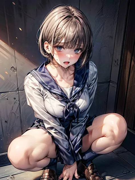 (((Perfect Anatomy, Anatomically correct, Very detailedな肌))), 1 girl, Japanese, high school girl, Shiny skin, 
Beautiful Hair, Beautiful Face, Beautiful fine details, (short hair:1.1, Bobcut:1.2), Dark blonde hair:1, blue eyes, Baby Face, Mole under the ey...