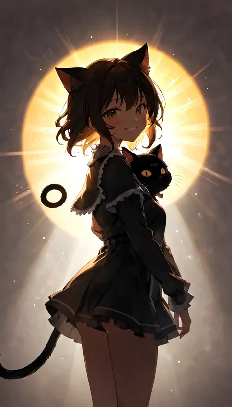 Today is a happy day、sun and shadow、Strong female silhouette、Smiling Girl,black,magick,stiiting
,Girl、Cat ear,big barist