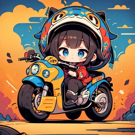 masterpiece、cute、little、a girl who personifies a monster mural、detailed background　bike　suzuki　katana　cool