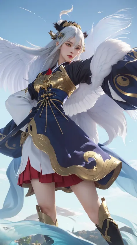 style image of a woman dressed in a costume with wings, onmyoji detailed art, cushart krenz key art feminine, ! dream artgerm, extremely detailed artgerm, style artgerm, artgerm lau, ashe, g liulian art style, ig model | artgerm, onmyoji, white haired deit...