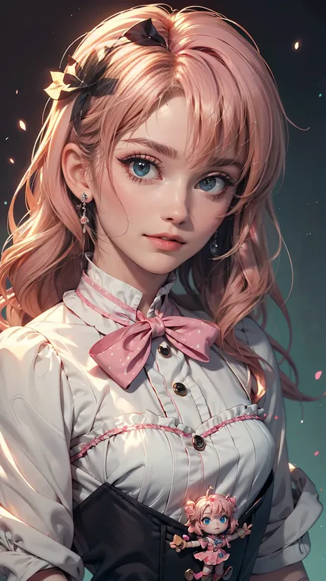 Anime girl with pink hair and a ribbon in her hair, Cute realistic portrait, Gweitz, Magical Girl Portrait, Cute Characters, Cute art style, Anime Moe Art Style, MapleStory character art, cute portrait, Cute Anime Girl Portrait, Small person portrait, artw...