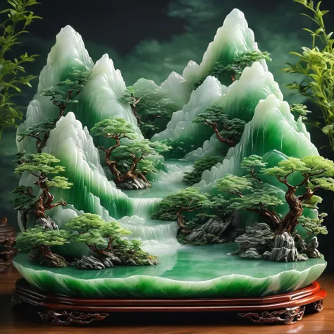 best quality, very good, 16K, ridiculous, Extremely detailed, Gorgeous mountain，Made of translucent jadeite, Background grassland（（A masterpiece full of fantasy elements）））， （（best quality））， （（Intricate details））（8k）