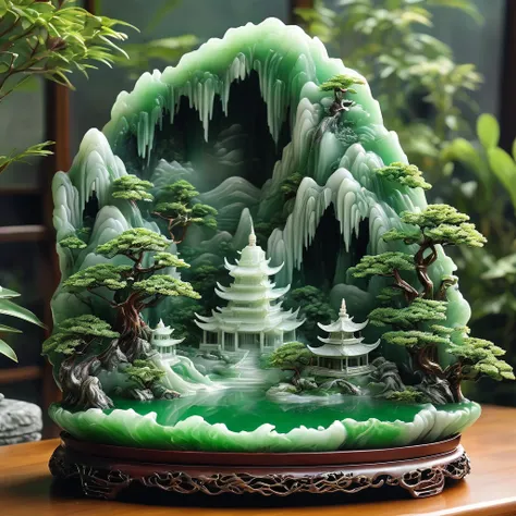 best quality, very good, 16K, ridiculous, Extremely detailed, Gorgeous mountain，Monk，Made of translucent jadeite, Background grassland（（A masterpiece full of fantasy elements）））， （（best quality））， （（Intricate details））（8k）