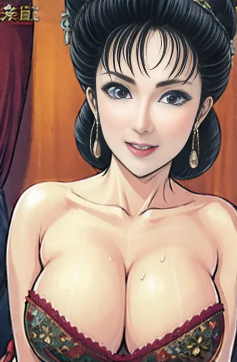 (best quality), (very aesthetic), (ultra-detailed), (best illustration),NSFW,a mature female,Perfect Face,Suikoden,Mrs. Lin,(full_body),big breast,red cheek,Sweating,skinny, chinese traditional clothes,chinese traditional style bed,