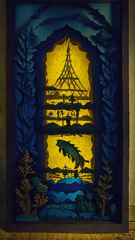 (paper cutting:1.3), night light, (style of william zorach:1.3)
(masterpiece, best quality:1.5), 
fishing waders, orgrimmar, f...