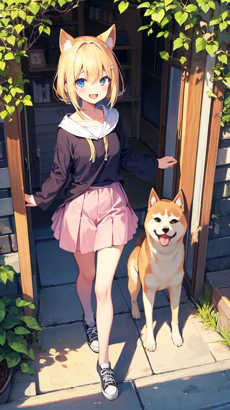 shiba ears girl, girl,skip,happy,