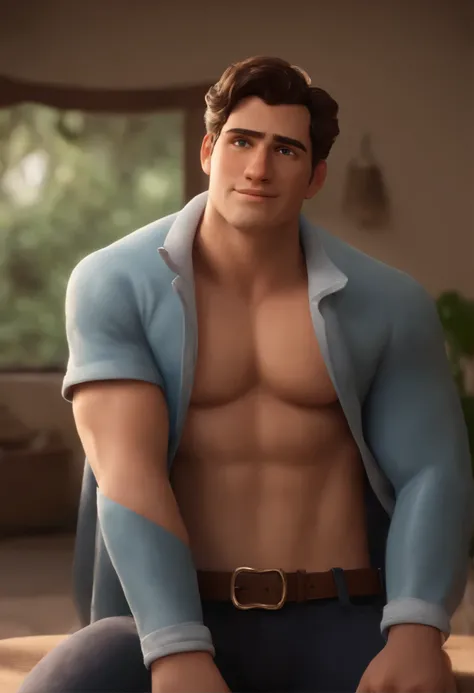 Personagem Disney Pixar, homem, sexo masculino, rosto um pouco fino, imagem 3x4, corpo atletico, sem roupas, segurando seu pau ( penis )( dentro da cueca ) com cara e corpo sexy e atraente (+18) com uma cara de prazer.