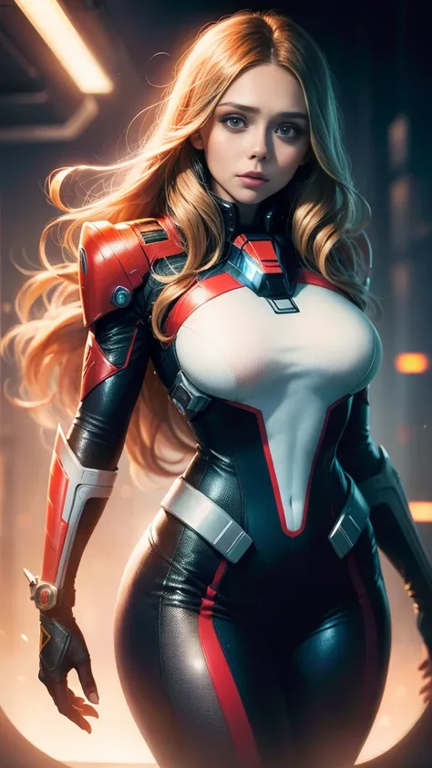 elizabeth olsen as the captain of a spaceship, a skyscraper, (inspired by mass effect), spider-man suit, safety rating, breast e...