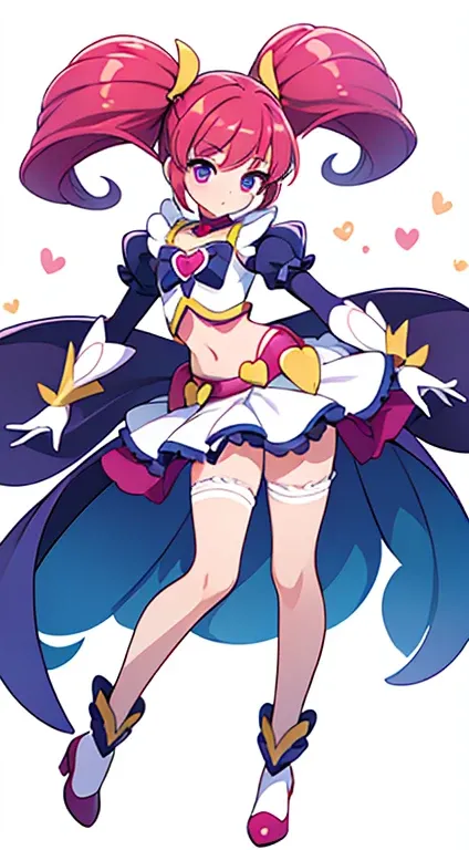 (((Best Quality))) , ((full body)), female, reference sheet, solo, (white background), precure costume, midriff, gloves,
