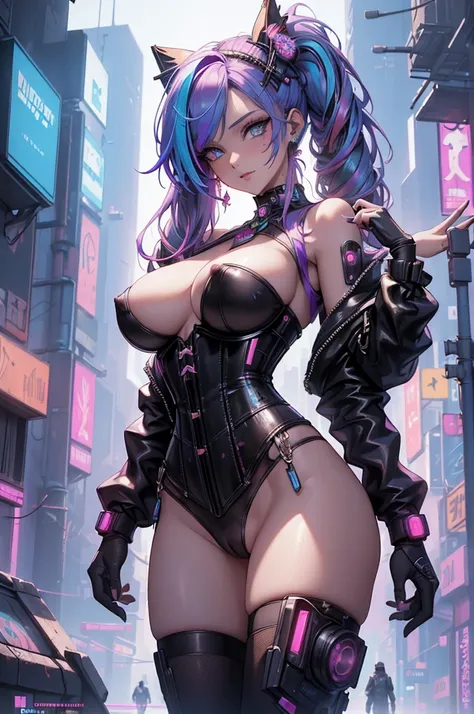 (nsfw:1.5),(best quality,4k,8k,highres,masterpiece:1.2),ultra-detailed,(realistic,photorealistic,photo-realistic:1.37),acrylic painting,(beautiful Cyberpunk model with naked breasts:1.5),beautiful Cyberpunk model with extremely colorful hair and detailed f...