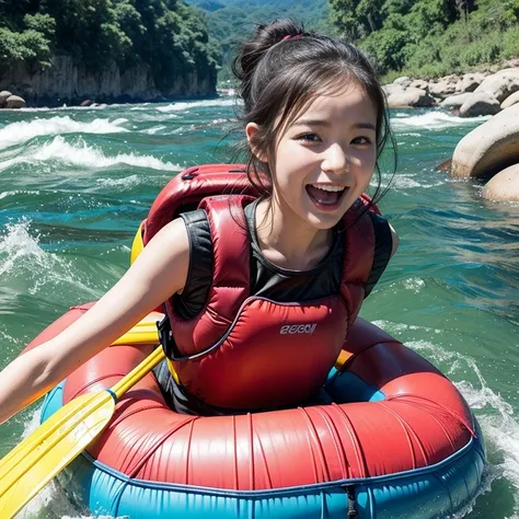 girl having fun and exciting water rafting adventure