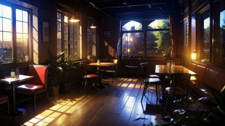 retro french cafe,evening,,an empty room,window seat,lo-fi,chill