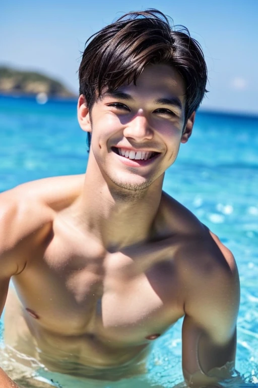 male　Age 28 swimwear smiling