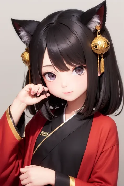 Oiran, 2 heads, Cat ear doll, Anime Girls, eyes in the style of Nendoroid, Nendoroid eyes, style as Nendoroid, water color Nendoroid, Nendoroid, Nendoroid 3 d, Nendoroid, Oiran姿, She is very, Expressive Face, an anime Nendoroid of karl marx