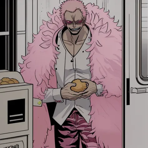 Doflamingo making croquettes in the elevator