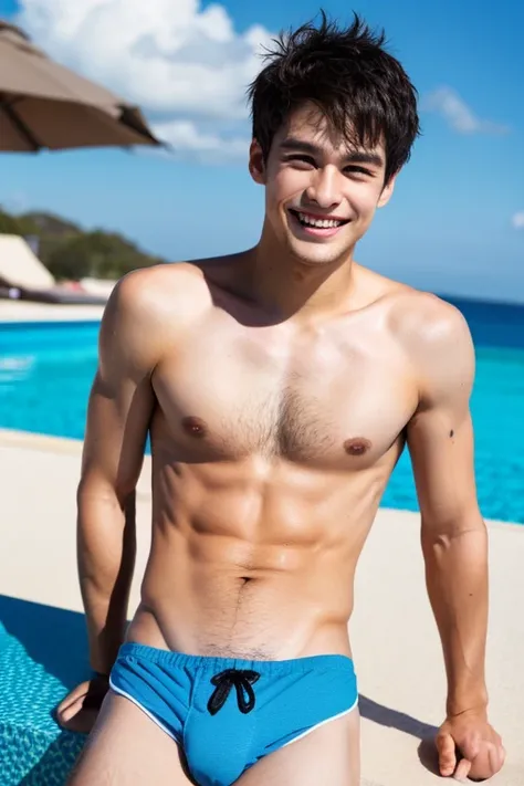 male　Age 26 swimwear smiling