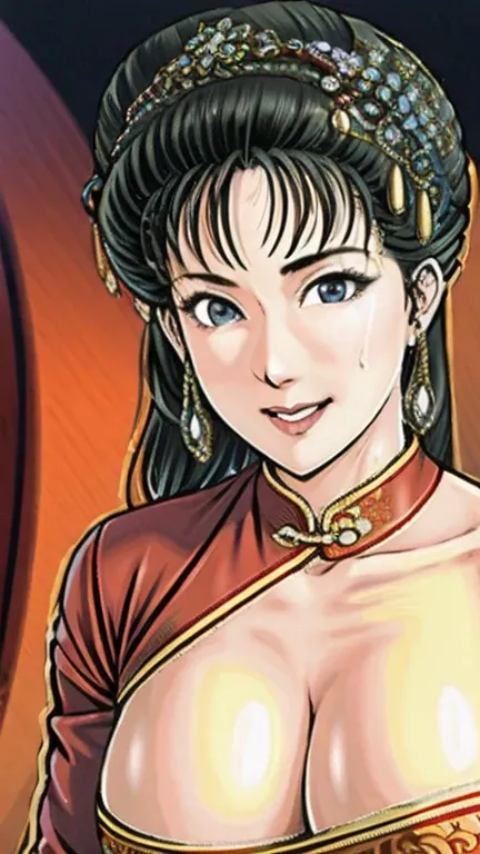 (best quality), (very aesthetic), (ultra-detailed), (best illustration),NSFW,a mature female,Perfect Face,Suikoden,Mrs. Lin,(full_body),big breast,red cheek,Sweating,skinny, chinese traditional clothes,chinese traditional style bed,Traditional Chinese unde...