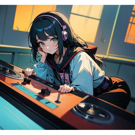 two anime girls in headphones are playing music on a turntable, anime vibes, anime style 4 k, ig studios anime style, nightcore, 8 0 s anime vibe, anime girls, anime style. 8k, lofi artstyle, dj sura, anime moe artstyle, anime style illustration, trending ...