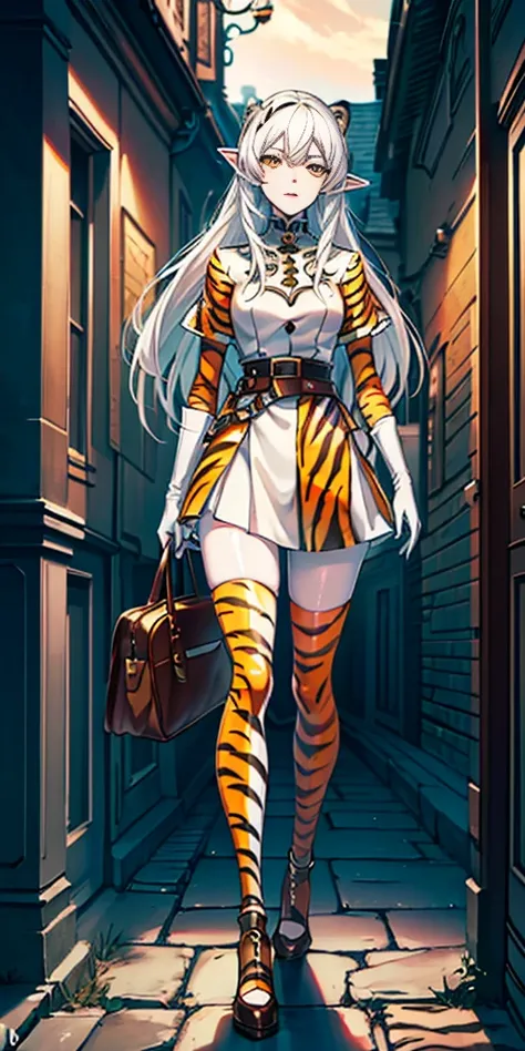 masterpiece, best quality, high quality, white SKIN elf, long hair, white hair, yellow eyes, full body, def_effie, TigerstripeAI