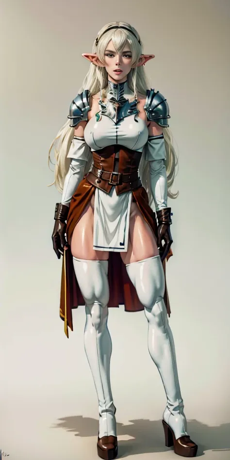 masterpiece, best quality, high quality, white skin elf, long hair, white hair, yellow eyes, full body, def_effie, blue breastpl...