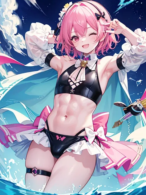 (highest quality,very detailed,masterpiece,super detailed,boy,) (((male focus,1boy))), (((otokonoko))),curvy,((male,man)),Swimming Bikini、Astolfo、((Restraint, , penis,Bondage))

abs, male focus, bulge, muscular, muscular male, nipples, navel, blush, multip...