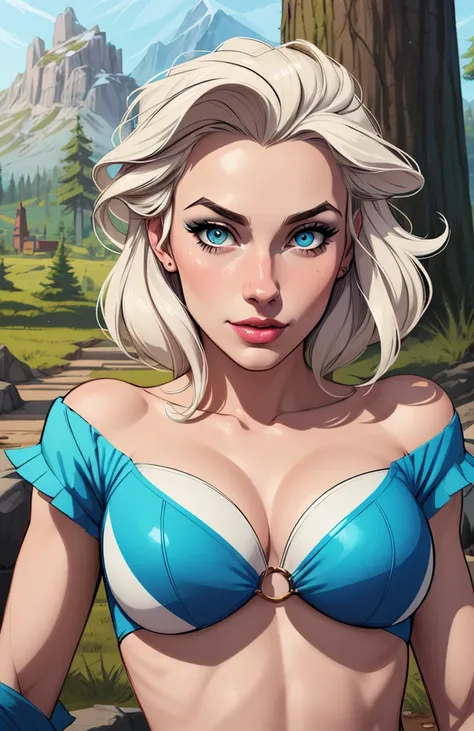 Personagem mulher estilo atompunk Fiona rainha Anna de Arendelle com marcas de guerras Imagem de desenho animado de uma mulher .Ilustra??o estilo desenho animado, estilo de arte dos desenhos animados, estilo de arte dos desenhos animados, digital illustrat...