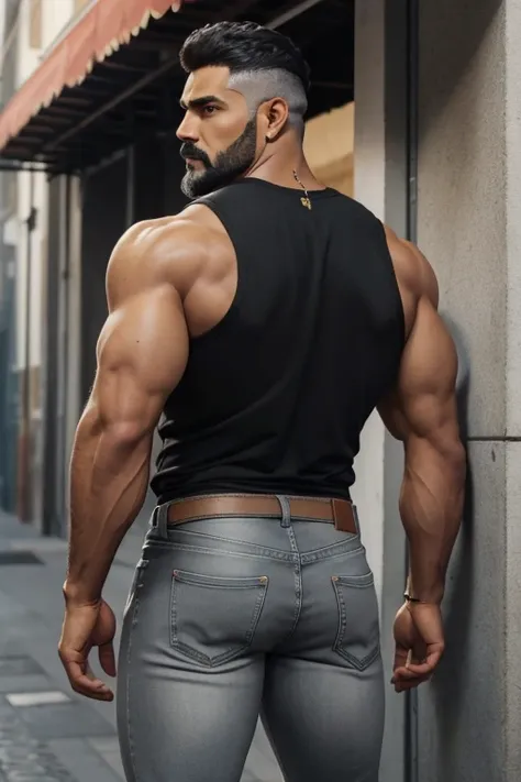 obra maestra, mejor calidad, ultra detallado, 1 hombre, de espaldas,  macho maduro, muscular, pedazo, bara, deportista, carne de...