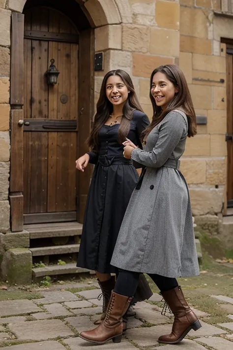 Brujas reales ancianas vestidas con botas volando, riendo 