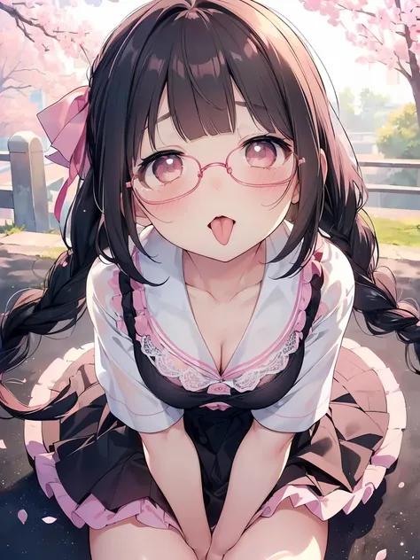 Very detailed, highest quality, High resolution, Moe Anime, ((A cute elementary school girl with black hair and droopy eyes)), ((Wearing large round glasses:1.4)), (Baby Face), Cute eyes, Detailed eye depiction, Sparkle in the eyes, View your viewers, Pale...