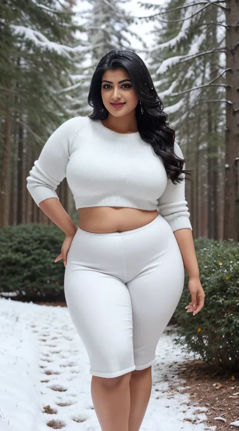 srabanti chatterjee Indian beautiful actress curvy plus size hour glass bulky figure woman, closeup camera view, wearing SHEIN Tween Girls Knitted Color Block Crop Top With Round Neckline And Knitted Swimsuit Set, different style hairstyle, bright eyes, th...