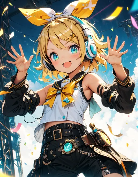 kagamine rin\(vocaloid\),solo,1female\(cute,kawaii,age of 10,kagamine rin\(vocaloid\),light yellow hair, short hair,red tattoo o...