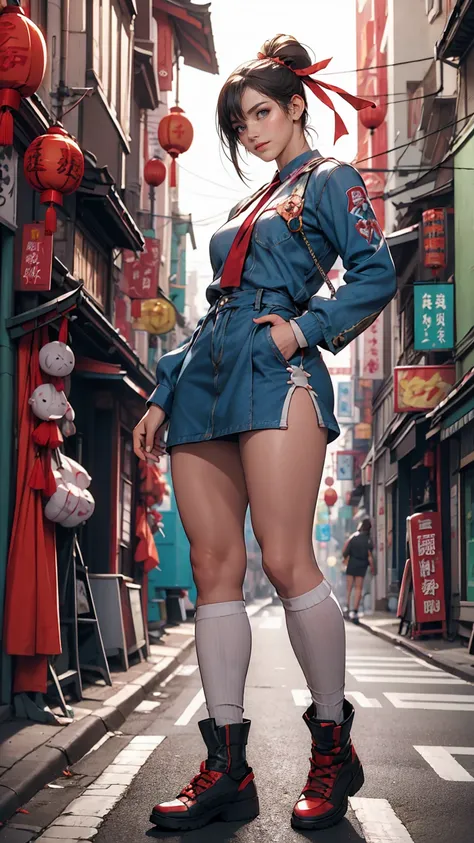 Capcom「Street Fighter」Rainbow Mika、In an alley in Chinatown、Leaning against the wall of a building with one&#39;s arms folded