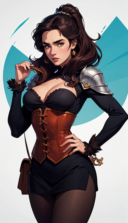 GTA character style illustration and Completely naked breasts showing a little fear Breast size Cartoon name: Isabella Cruz white background medium breasts freckled face Hermione Granger actress strong contours Physical description - long straight hair, ti...