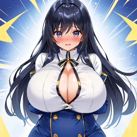 Extremely Thick Girl, Too Huge Breasted Girl, (Super Big Breasted:1.5), (Exceedingly Extremely Overinflated Breasts, Extremely Enormously Overpriced Breasts:1.5), Big Cleavage, (((Extremely Embarrassed))), Extremely Tight Clothes, Her Breasts are Too Absur...