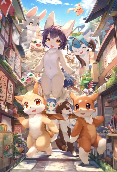 ultra-high resolution, detailed background,  boy, girl, happy, joyful, disorganized(kemono, furry personification),　naked　naked　...