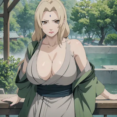 (masterpiece, highest quality:1.2), alone, one girl, tsunade defense, forehead mark, view your audience,browsing caution、((anime...