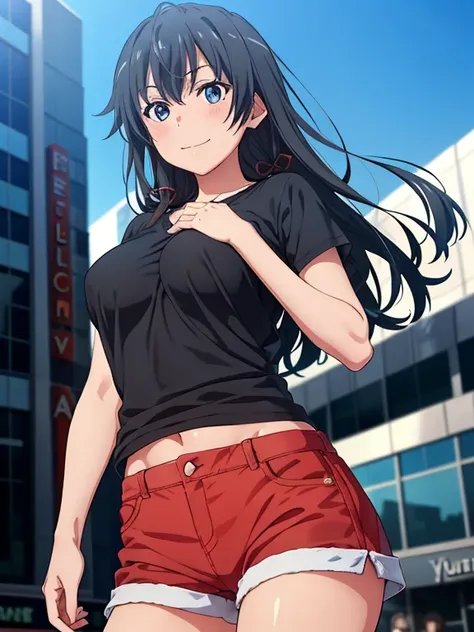 ((masutepiece, Best Quality, hight resolution, nffsw, Perfect Pixel, depth of fields, 4K, )), 1girl in, Solo, , Beautiful anime girl, Beautiful Art Style, 
very low view angle:1.3, view from below:1.5, sky from below:1.5, shopping mall background, walking:...