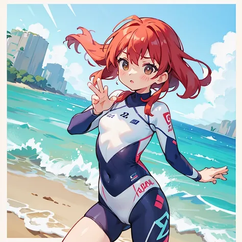 Wearing a rash guard at the beach､Women striking a pose