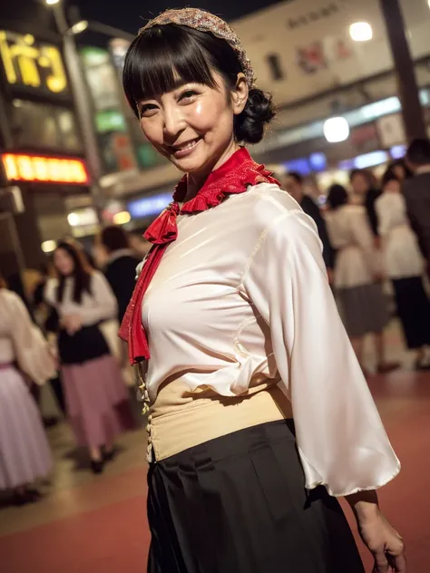 ((highest quality)), ((8K)), ((masterpiece: 1.3)), (Perfect appearance), (Photorealism: 1.6), (Japanese mature women passing by in the crowd), (Turning towards me with just her face), (Shibuya scramble crossing at night: 1.4), (In the middle of the scrambl...