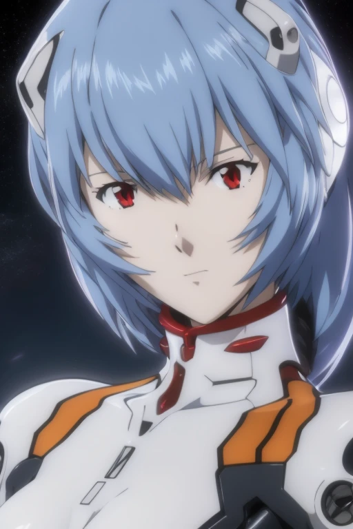 evangelion, woman close up, ayanami, rei ayanami, rogue anime girl ayanami rei, 
blue hair, detailed hair, hair blowing in the w...