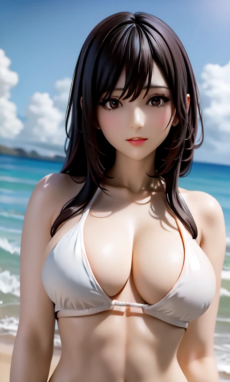 arafed asian woman in a white shirt and white bikini posing on a beach, photo of slim girl model, wearing two - piece swimsuit, young skinny gravure idol, young pretty gravure idol, young gravure idol, 2 4 year old female model, young sensual gravure idol,...