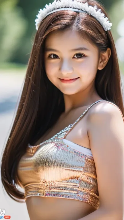 (8k, RAW photo, best quality, masterpiece:1.2), (realistic, photo-realistic:1.37), ultra-detailed, ultra high res, twtzuyu, 1 girl, 8 years old, baby face, looking at viewer,smile, flat chest, chubby, ((wear crown on head)), queen, beautiful detailed eyes,...