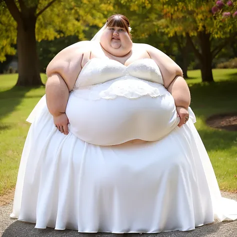 sbbw solo extremely morbidly obese Burkinese woman full body alone wearing a white wedding dress